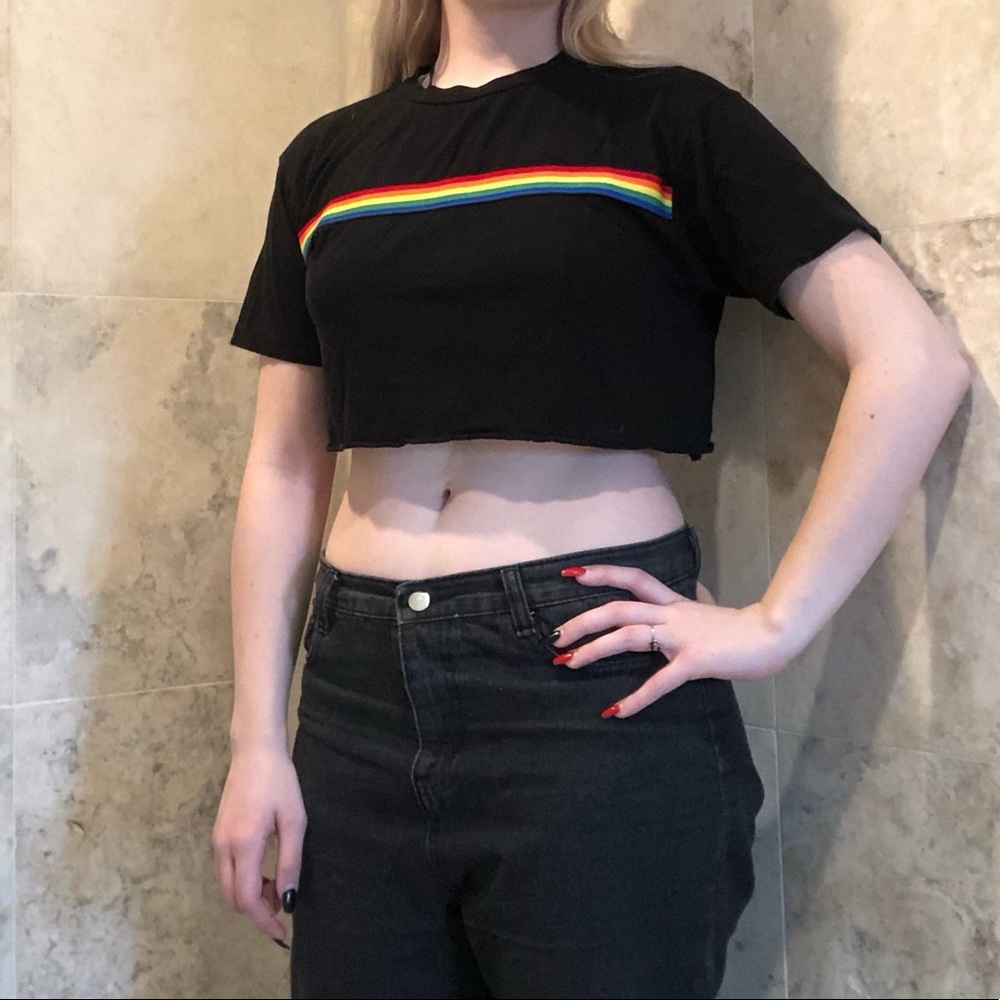 Black cropped shirt with rainbow detail- size M